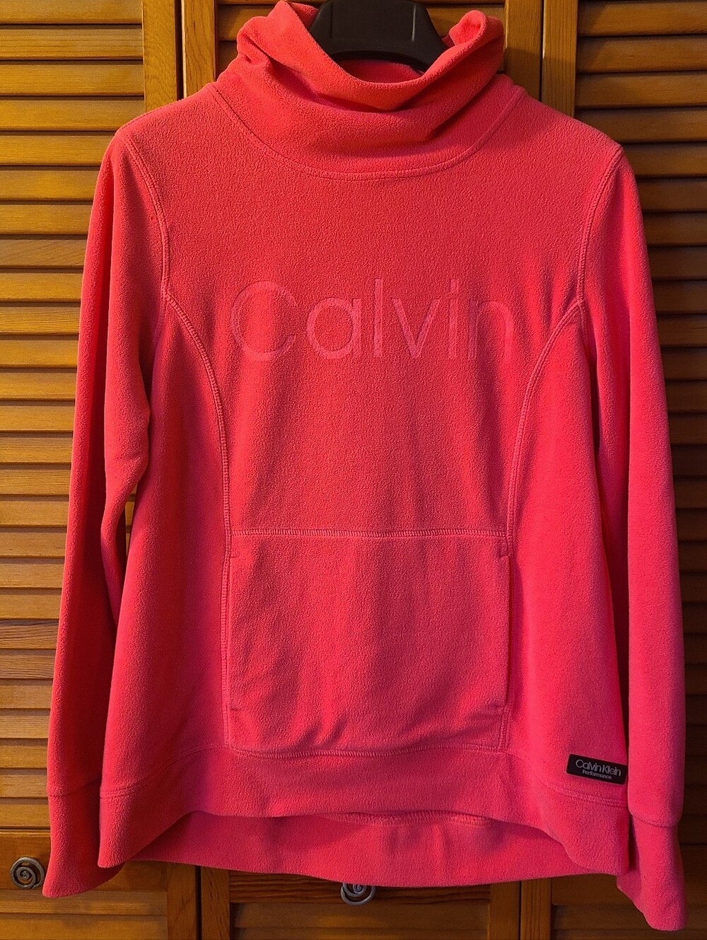 Calvin Klein Coral Pink Funnel Neck Fleece Pullover, Size S